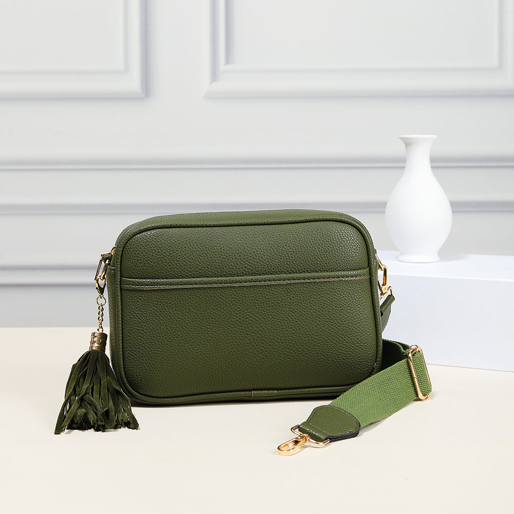 The Nova Pebble Vegan Leather Crossbody Bag w/ Canvas Strap