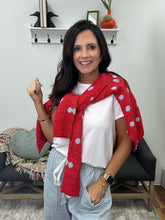 Load image into Gallery viewer, Polka Dot Red Sweater with Neck Tie
