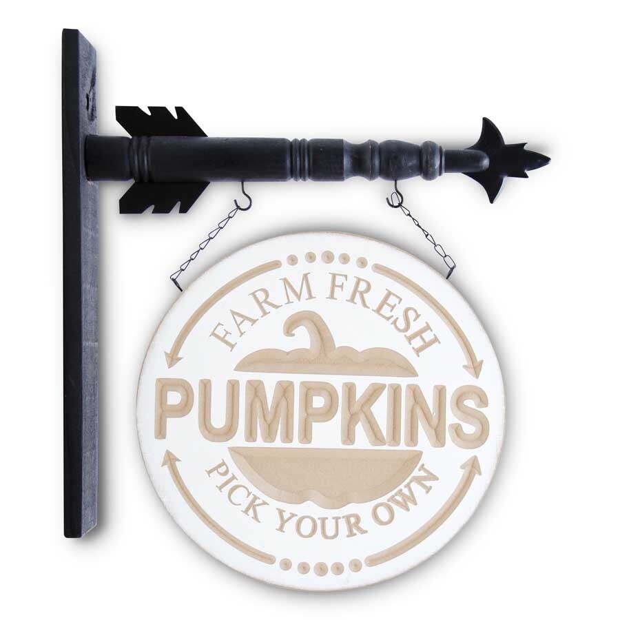 Round Cream Wood Engraved PUMPKINS Arrow