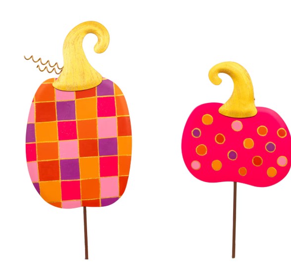 RT Bright Check & Dot Pumpkins, set of 2