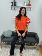 Load image into Gallery viewer, Game Day Ruffle Sleeve Woven Top
