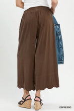Load image into Gallery viewer, Linen Blend Scallop Hem Wide Leg Pants, Espresso
