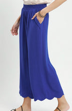 Load image into Gallery viewer, Linen Blend Scallop Hem Wide Leg Pants, Ocean

