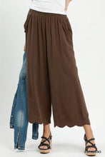 Load image into Gallery viewer, Linen Blend Scallop Hem Wide Leg Pants, Espresso
