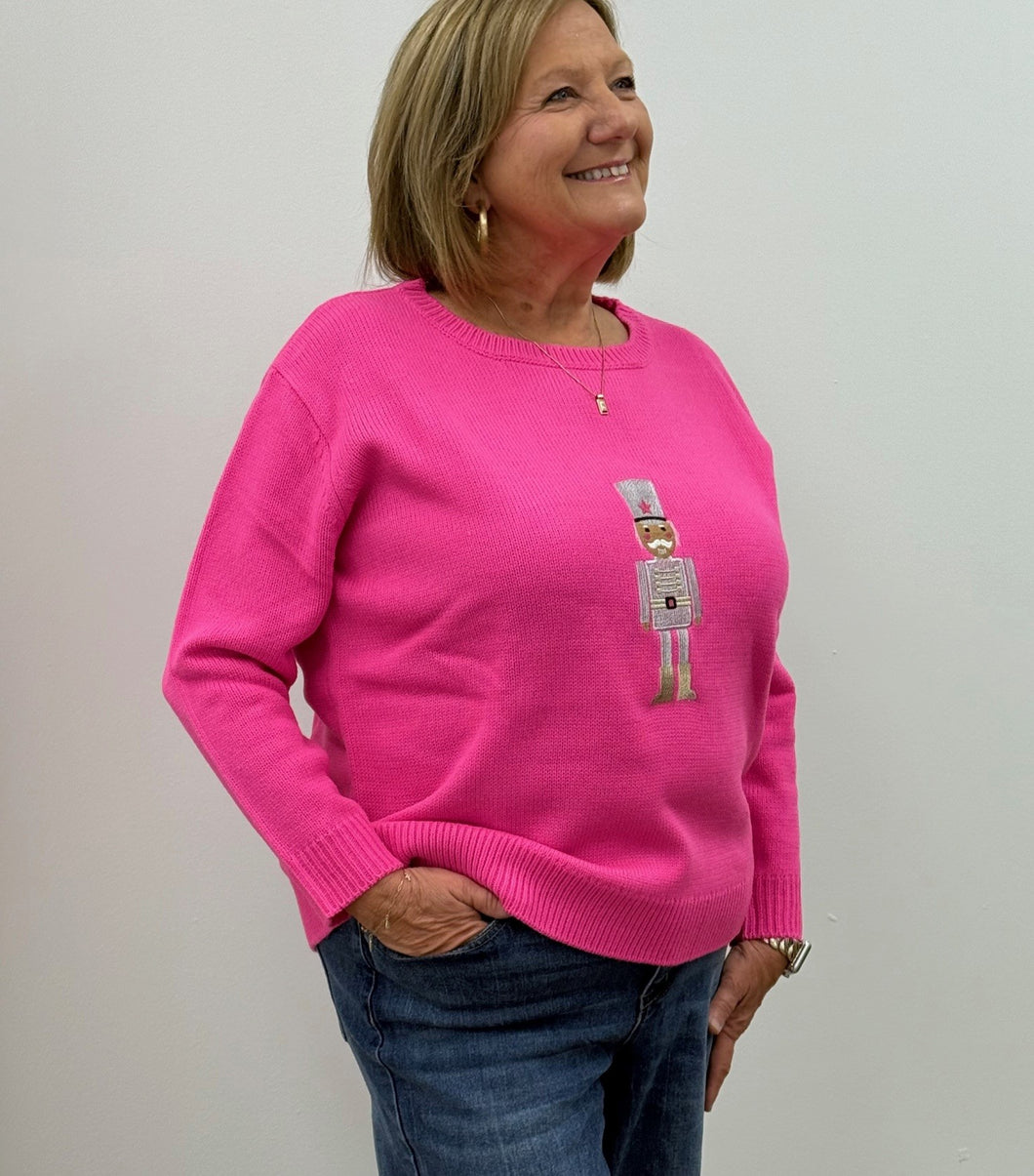 Hot Pink Metallic Nutcracker Crewneck