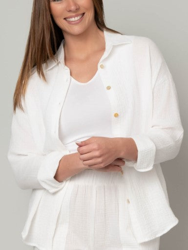 Cotton Gauze Button Front Top