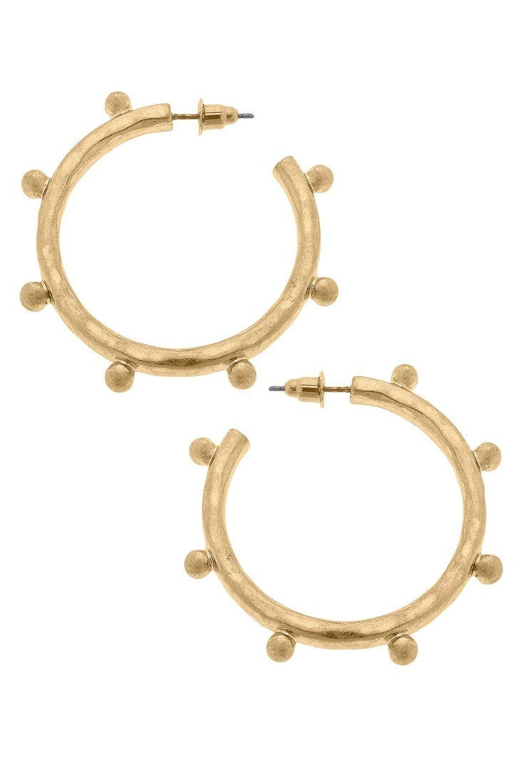 Jill Studded Metal Hoop Earrings in Worn Gold