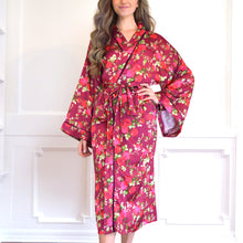 Load image into Gallery viewer, Burgundy Floral Satin Robe, Small / Medium
