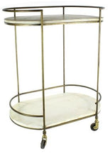 Load image into Gallery viewer, Gibson Bar Cart - Antique Brass with White Wood
