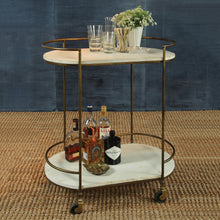 Load image into Gallery viewer, Gibson Bar Cart - Antique Brass with White Wood
