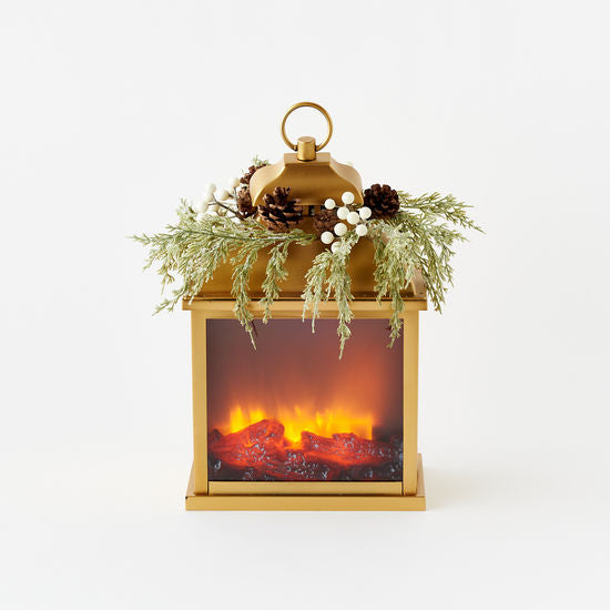 Fire Light Lantern, Gold With Pinecone