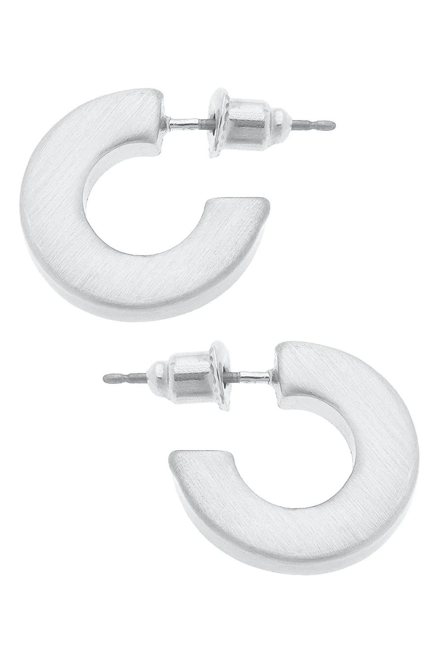 Cali Large Flat Hoop Earrings, Satin Silver