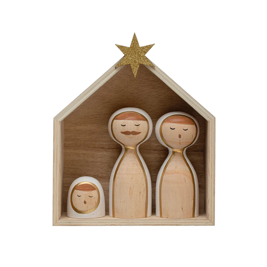 Pine Wood, 4 Pc Nativity Set