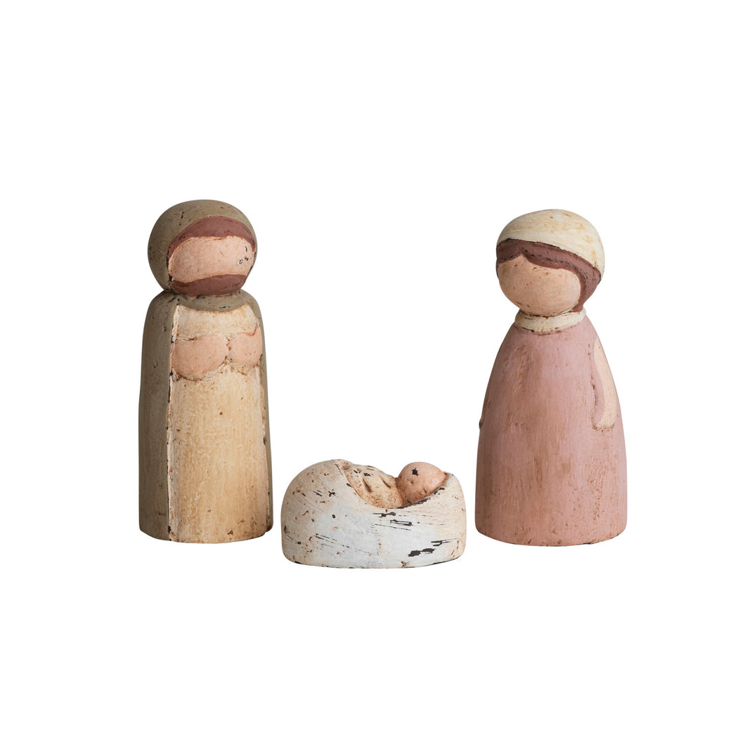 Handmade Paper Mache Holy Family, Multi Color, Set of 3