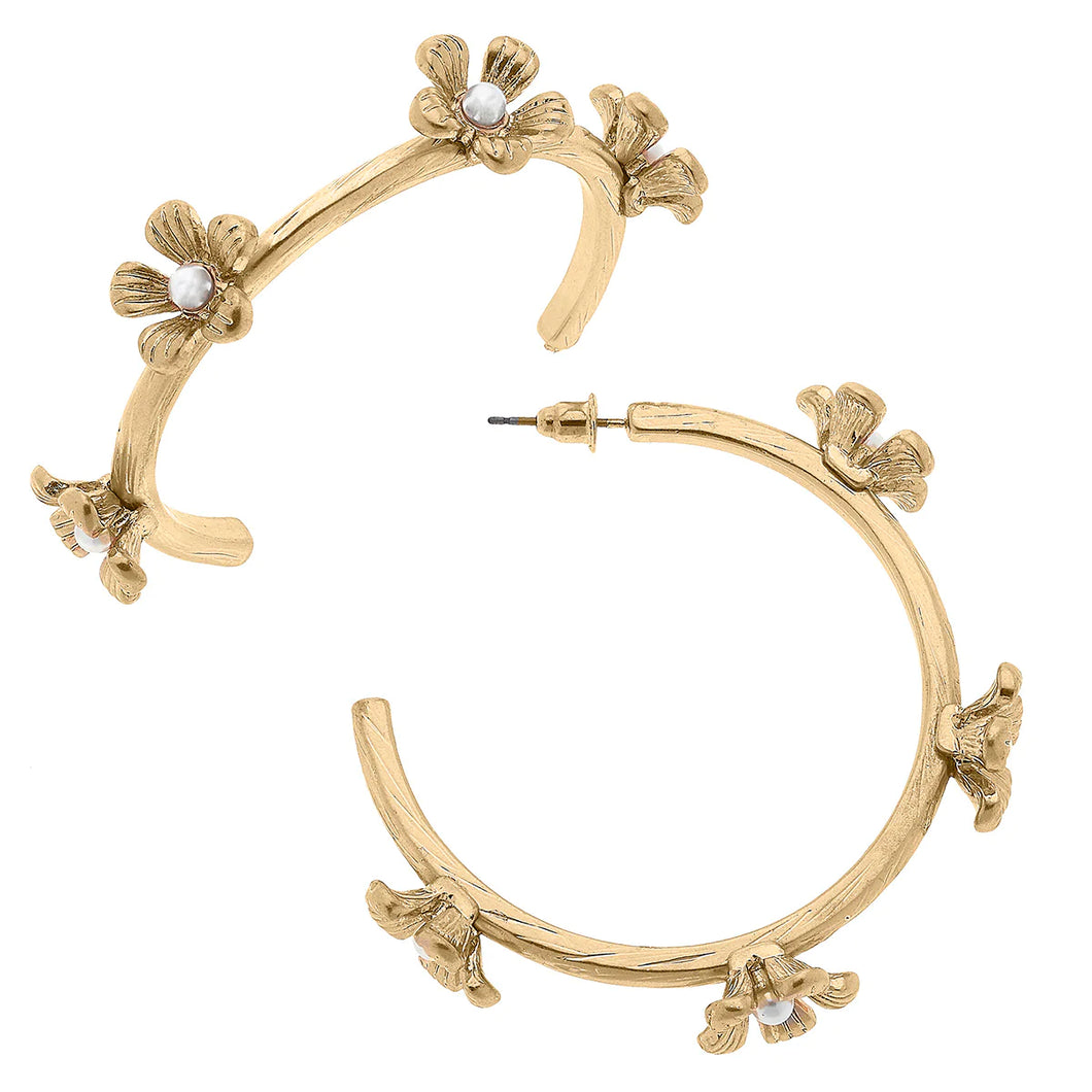 Charmaine Pearl Flower Hoop Earrings