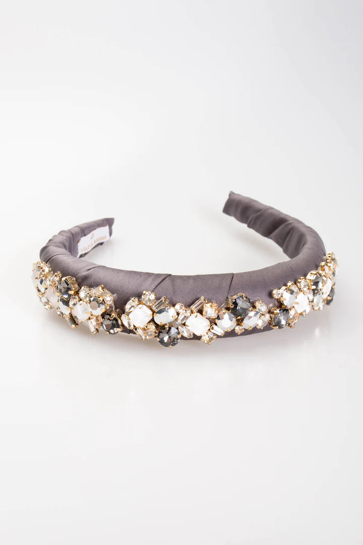 Phoebe Crystal Puff Headband, Grey