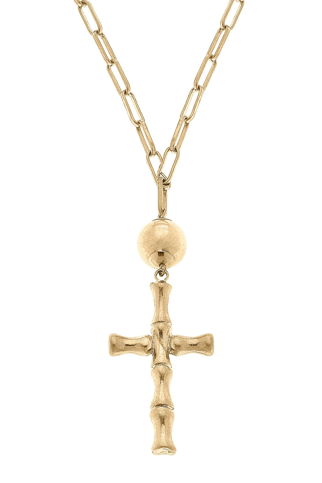Estella Bamboo Cross Pendant Necklace,  Gold